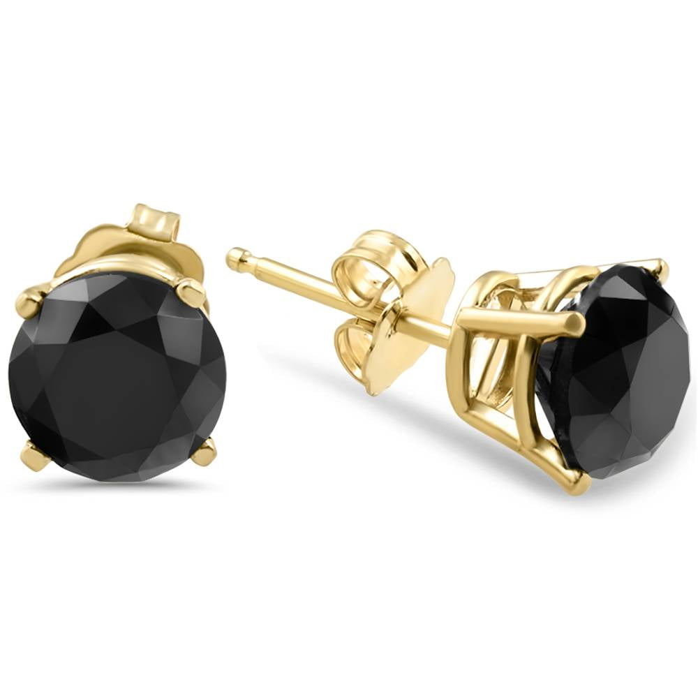 Pompeii3 3 TCW 14k Yellow Gold Round Black Diamond Stud Earrings