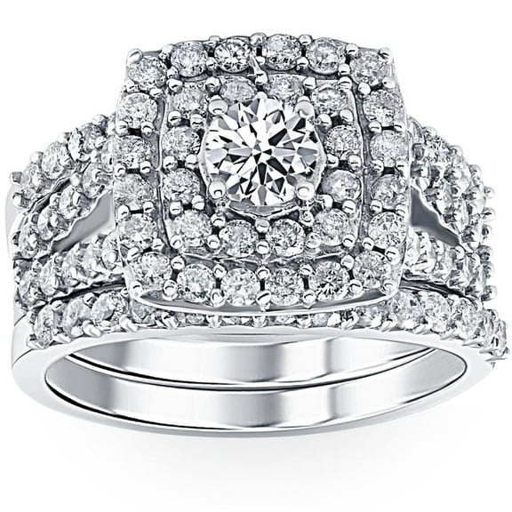 Pompeii 3 ct Diamond Engagement Wedding Cushion Halo Ring Set 10k White Gold Lab Grown