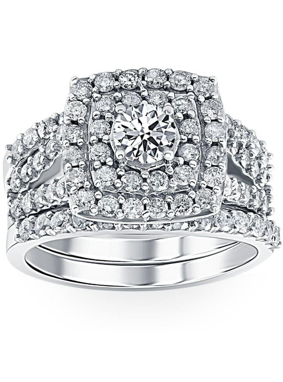 Pompeii 3 ct Diamond Engagement Wedding Cushion Halo Ring Set 10k White Gold Lab Grown