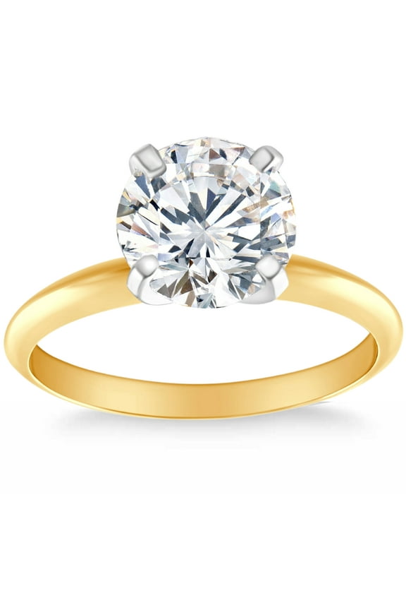 Pompeii 3 Ct Diamond Solitaire 14k Yellow Gold Round Cut Engagement Ring Lab Grown (FG,VS)
