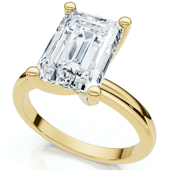 Pompeii 3Ct Emerald Solitaire Moissanite Engagement Ring in White Yellow or Rose Gold (,)
