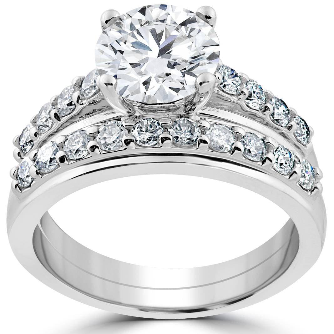 Pompeii3 3ct Diamond Engagement Wedding Ring Set 14K White Gold - Size 8