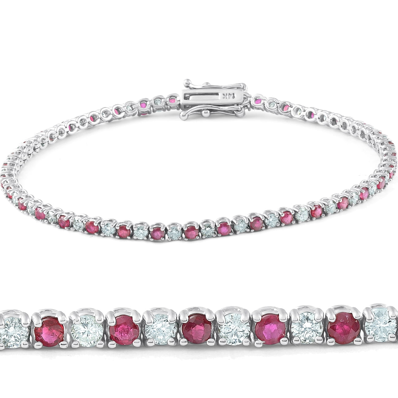 Pompeii3 3ct Genuine Ruby & Real Diamond Tennis Bracelet 14K White Gold