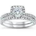 thumbnail image 1 of Pompeii 5/8 Ct Lab Grown Diamond Cushion Halo Engagement Wedding Ring Set White Gold EX3, 1 of 3