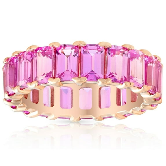 Pompeii 5X3mm Simulated Pink Sapphire Emerald Cut Eternity Ring Solid 10k Rose Gold (,)