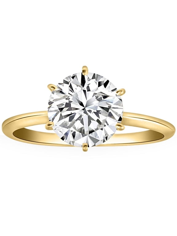 Pompeii Certified 2 1/2CT Lab Grown Diamond Solitaire Thin Engagement Ring 14k Yellow Gold
