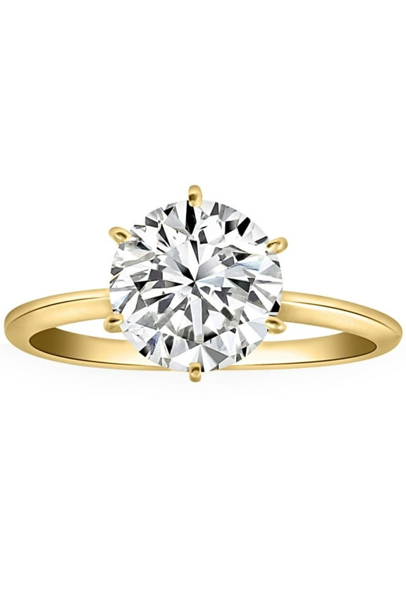 Pompeii Certified 2 1/2CT Lab Grown Diamond Solitaire Thin Engagement Ring 14k Yellow Gold