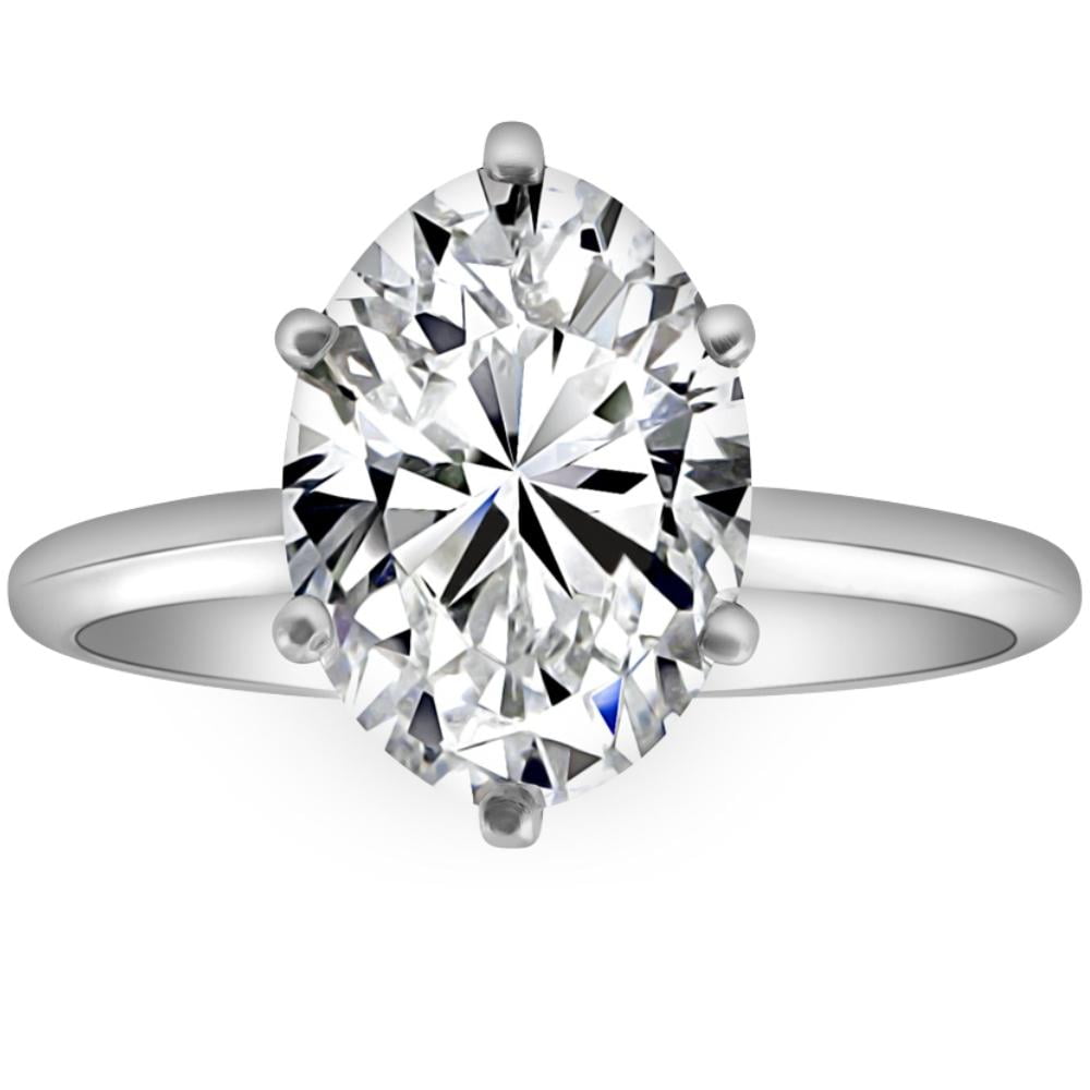 Ring Grown Lab Engagement Certified 6-Prong Solitaire 3CT Platinum Oval Pompeii3 Diamond