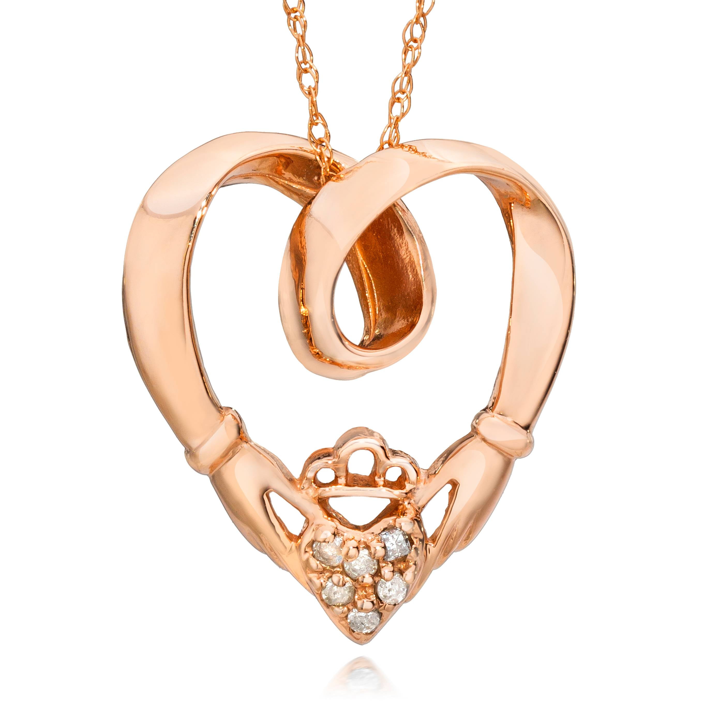 Pompeii3 Claddagh Diamond Pendant 14K Rose Gold