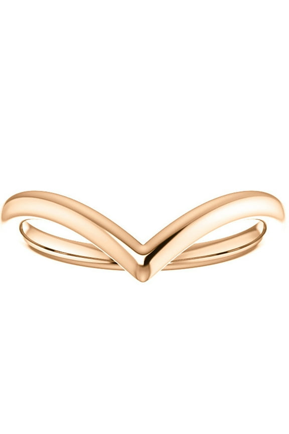 Pompeii Curved V Shape Solid Contour Guard Wedding Band in 14k White Yellow or Rose Gold