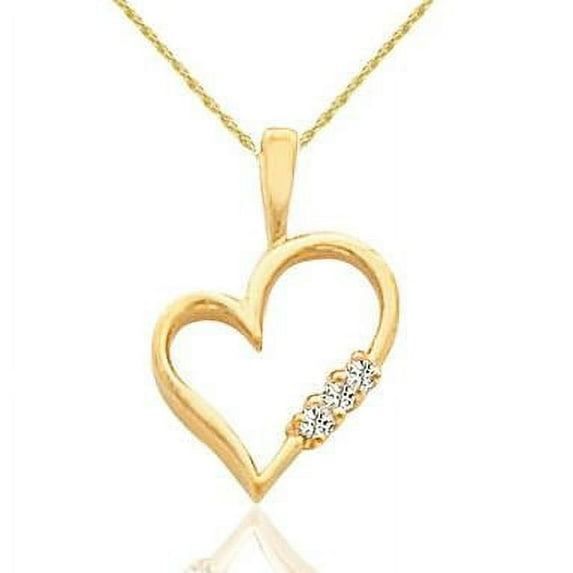 Pompeii3 Diamond Heart Pendant 3-Stone 10K Yellow Gold with 18" Chain (G-H,I1-I2)