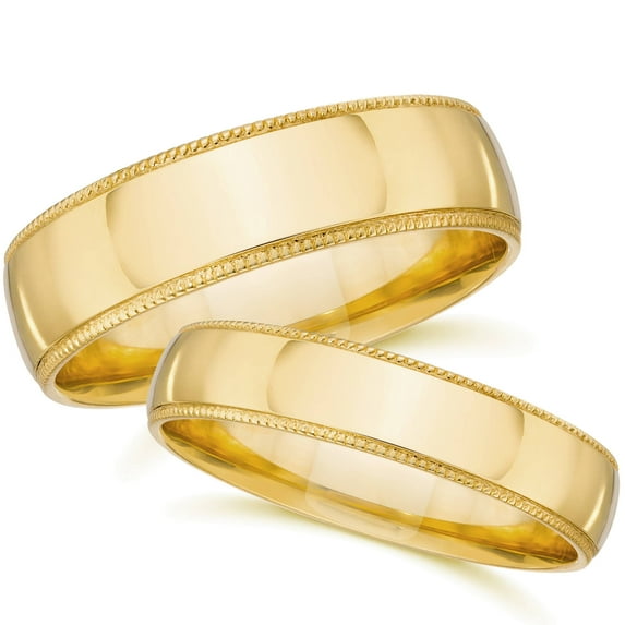 Pompeii3 Matching Gold His Hers Polished Wedding Band Ring Set