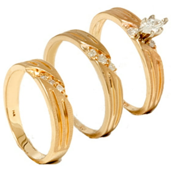Pompeii3 1/4ct Diamond Matching Trio Wedding Ring Set 14K Gold
