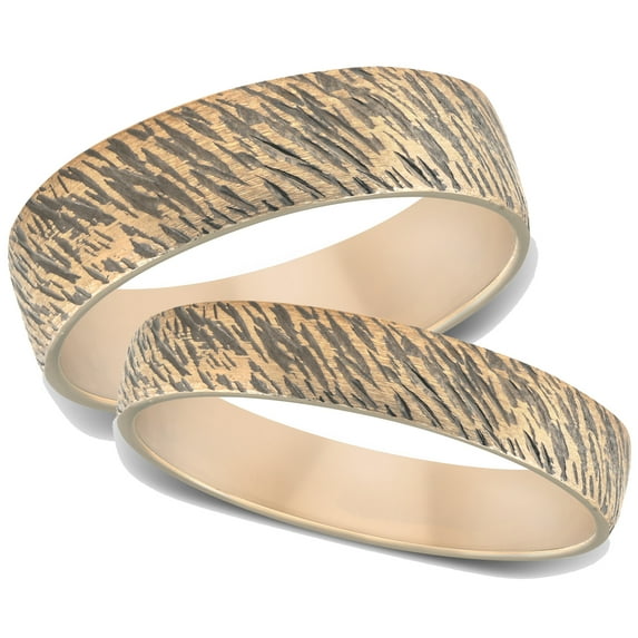 Pompeii3 10k Black & Yellow Gold 6/4mm Ring Matching His Hers Wedding Band Set