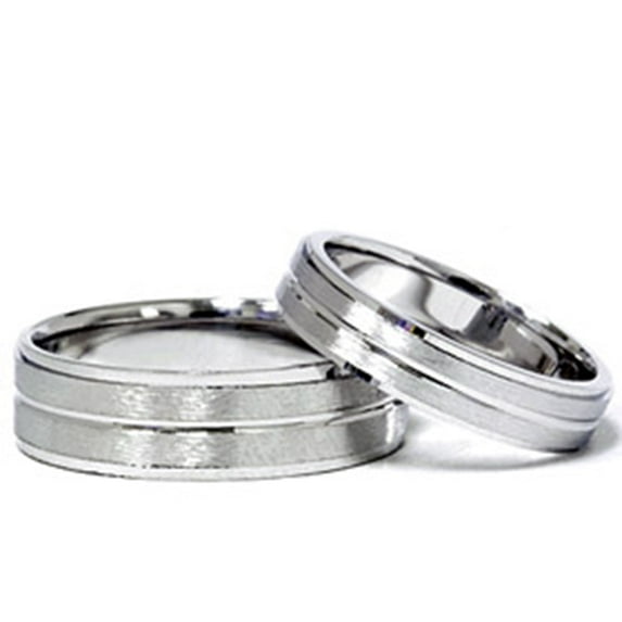 Pompeii3 14k White Gold Matching Brushed Wedding Ring Band Set