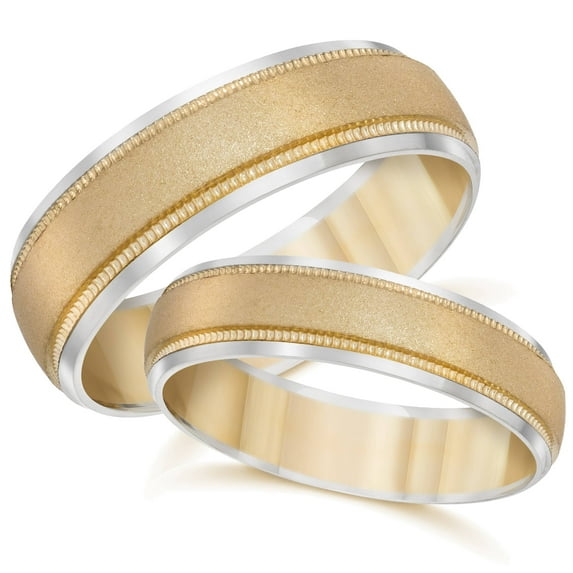 Pompeii3 Gold Matching His Hers Two Tone Wedding Band Ring Set