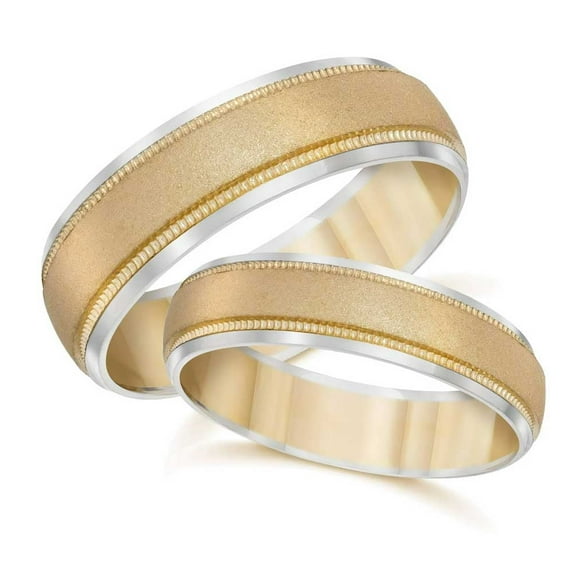 Pompeii3 Gold Matching His Hers Two Tone Wedding Band Ring Set