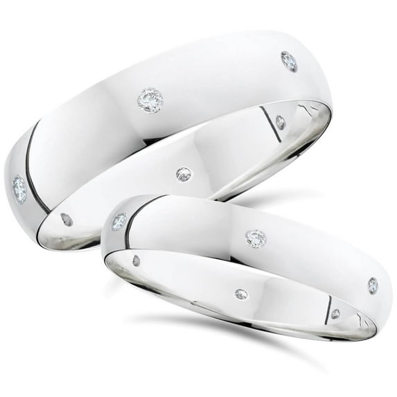 Pompeii3 Matching Diamond Wedding Ring Polished New Set 14k White Gold
