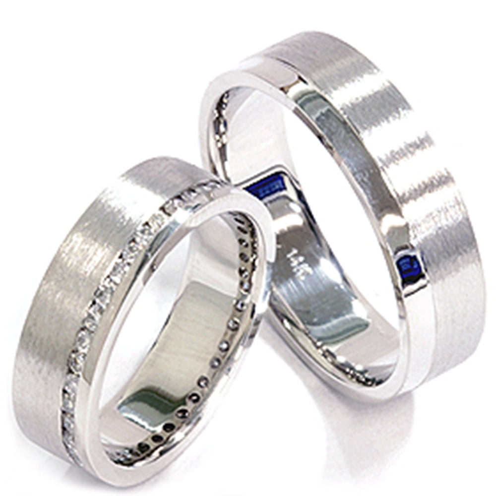 Pompeii3 1 1/10ct Diamond Matching 14K Gold Brushed Wedding Rings ...
