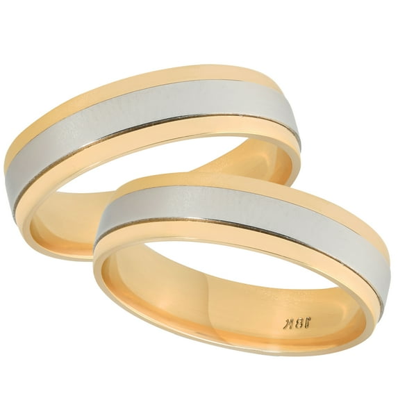 Pompeii3 Platinum & 18k Yellow Gold Two Tone Polished Comfort Fit Wedding Band Set