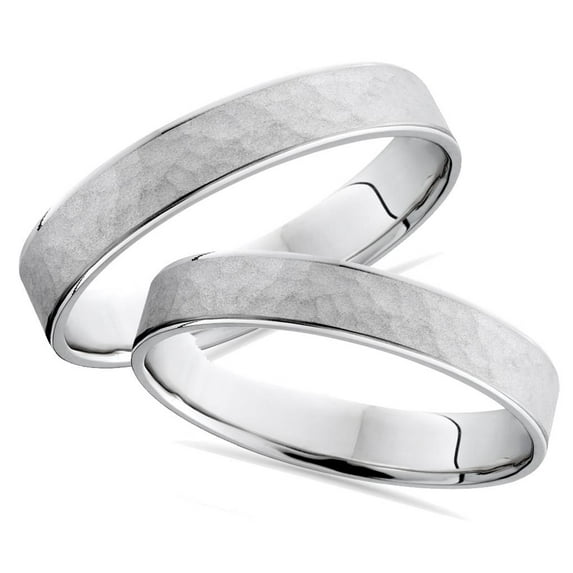 Pompeii3 Matching Hammered Wedding Ring Band White Gold Set 14K