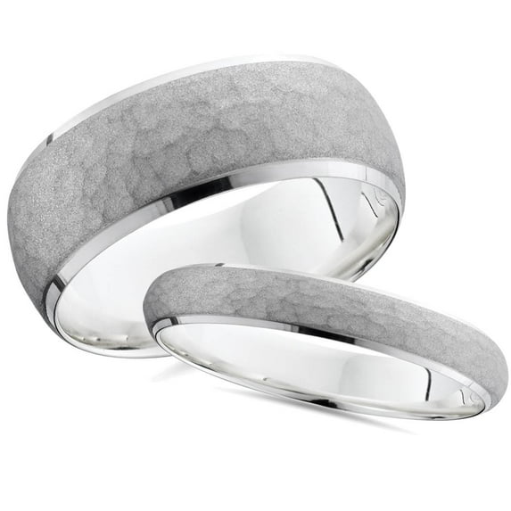 Pompeii3 Matching Hammered White Gold His Hers Wedding Band Set