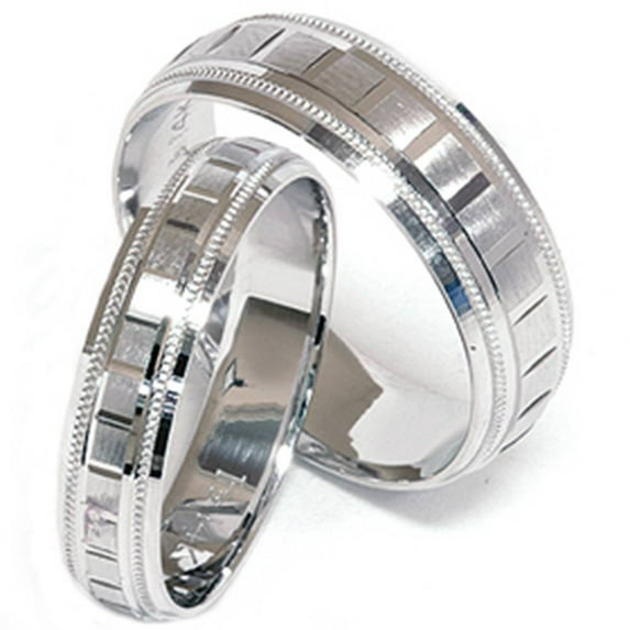 Pompeii3 Matching His Hers White Gold Wedding Band Ring New Set