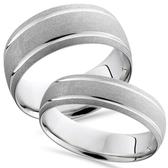 Pompeii3 14K White Gold Matching His Hers Brushed Comfort Fit Wedding Band