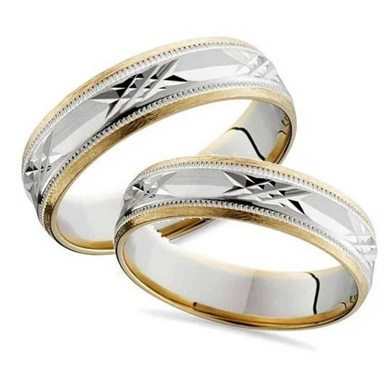 Pompeii3 Matching Swiss Cut 14k Gold His Hers Wedding Band Set