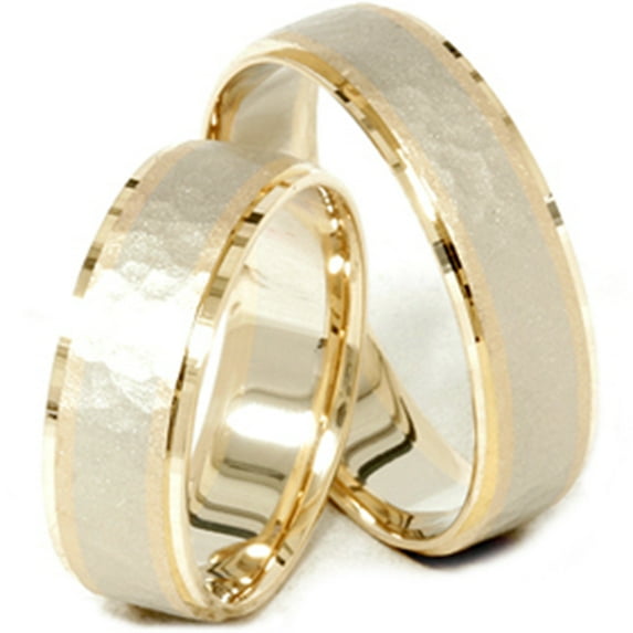 Pompeii3 14K Gold Matching Two Tone Hammered Wedding Ring Set