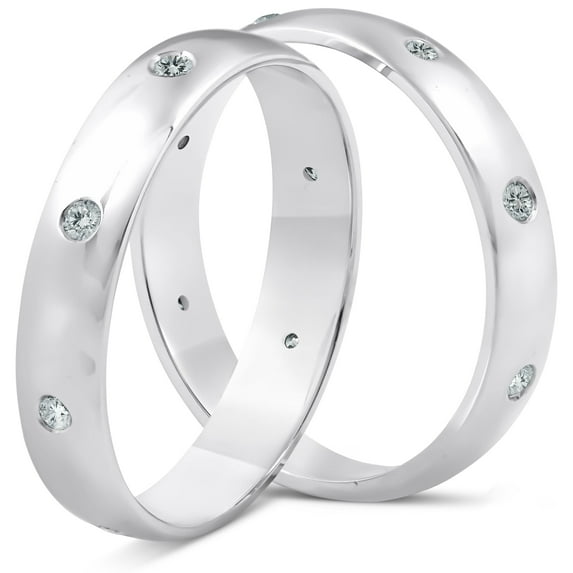 Pompeii3 Matching His Hers Diamond Wedding Ring Band Set Platinum High Polished