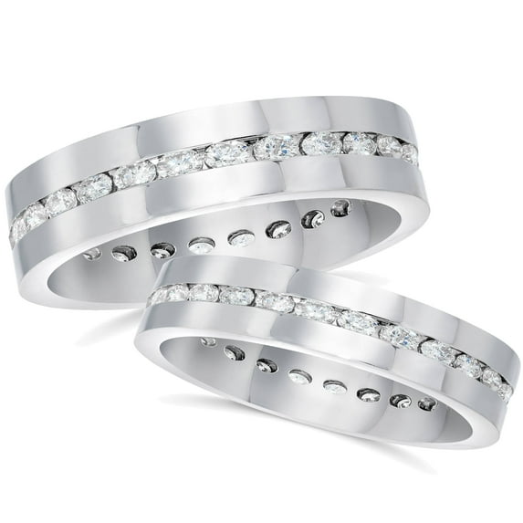 Pompeii3 2 1/2ct Diamond Matching Eternity Ring Set 14K White Gold