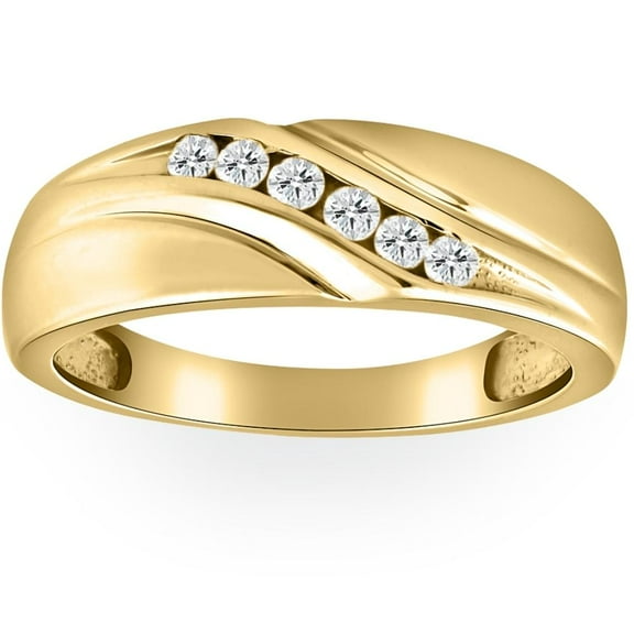 Pompeii Mens 14K Yellow Gold 1/4ct Diamond Wedding Ring Band (G/H,I1)