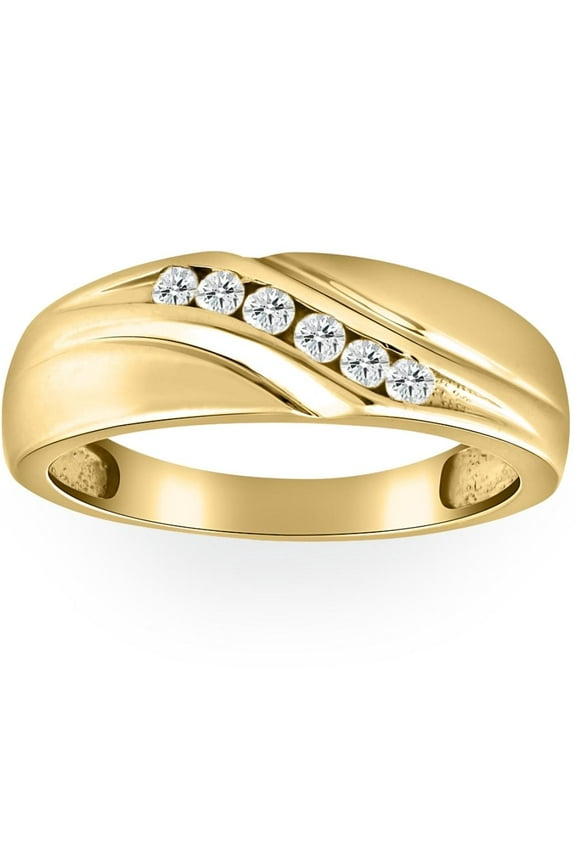 Pompeii Mens 14K Yellow Gold 1/4ct Diamond Wedding Ring Band (G/H,I1)