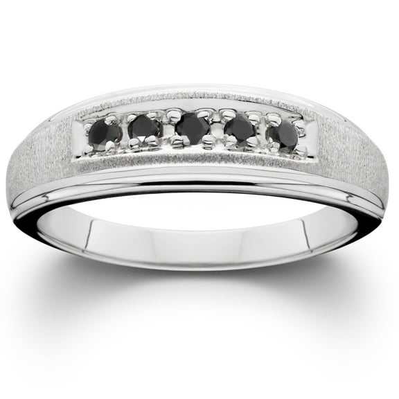 Pompeii Mens Black Diamond White Gold Ring Brushed Wedding Band (Black,VVS)