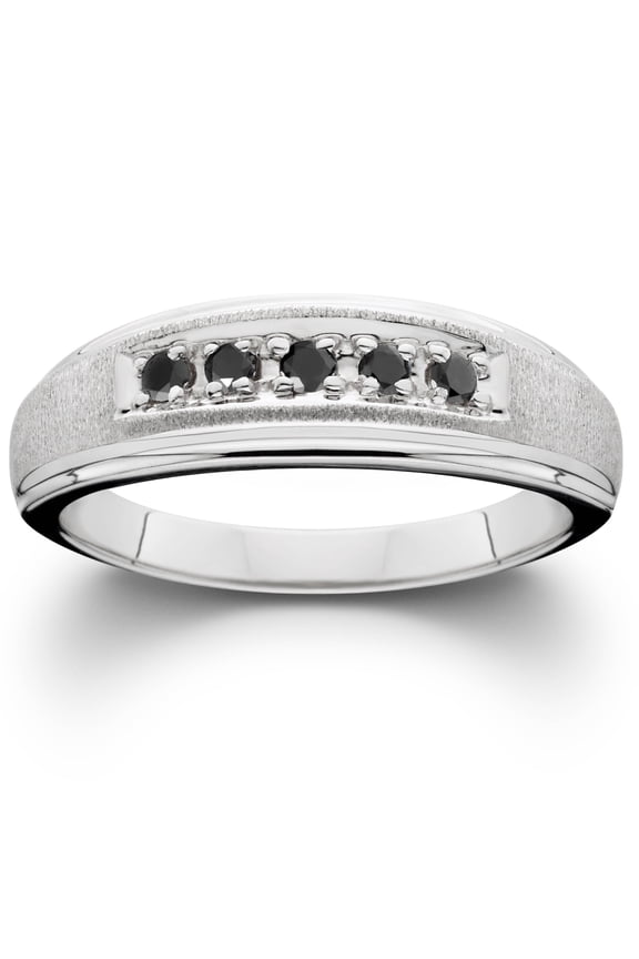 Pompeii Mens Black Diamond White Gold Ring Brushed Wedding Band (Black,VVS)