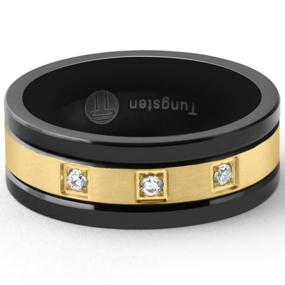 Pompeii Men's Black & Gold Plated Tungsten 8mm Lab Created Diamond Wedding Band (,)