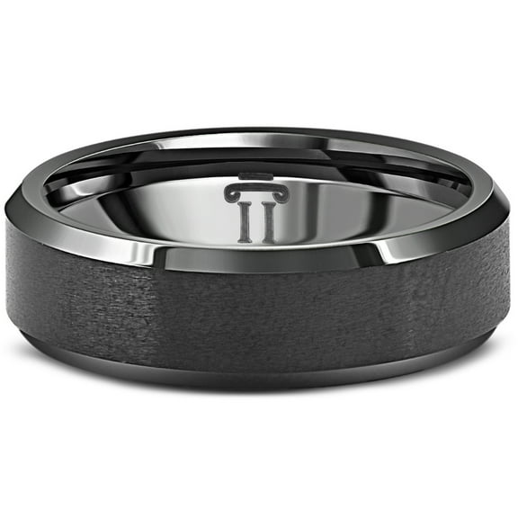 Pompeii Men's Brushed Black Tungsten 6mm Beveled Ring Wedding Band (,)