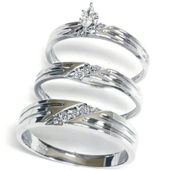 Pompeii3 Diamond Matching Mens Womens Engagement Wedding Ring Bridal Set Trio 14K Gold