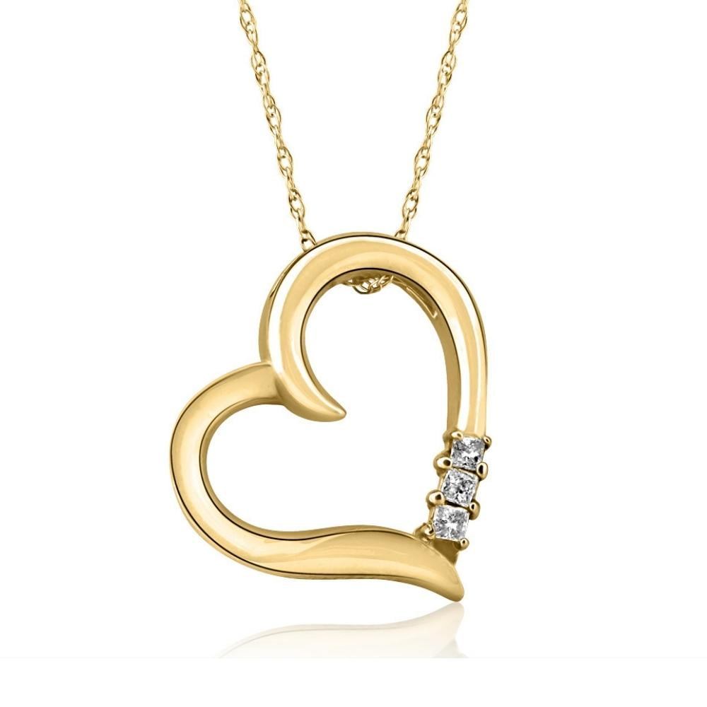 Pompeii3 Princess Cut Diamond Heart Necklace Pendant White Yellow or