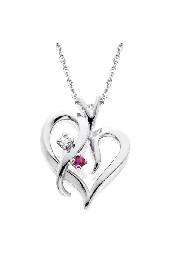 Pompeii Ruby & Diamond Heart Pendant 14K White Gold (G-H,I2-I3)
