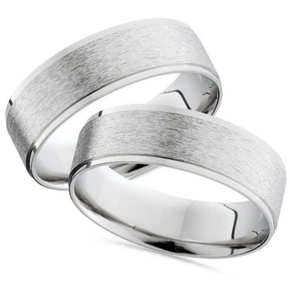 Pompeii3 14K White Gold His Hers Brushed Wedding Band Ring Set