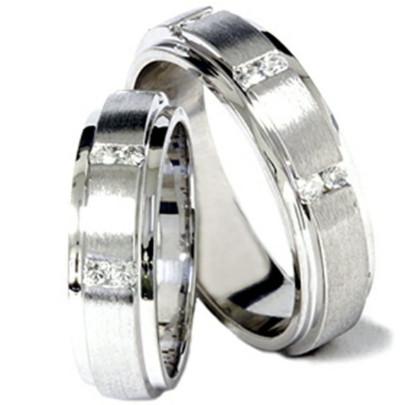 Pompeii3 His Hers Brushed Diamond Wedding Ring White Gold Set