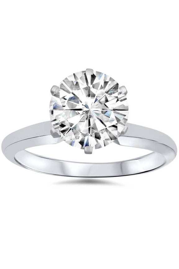 Pompeii VVS 3ct Solitaire Moissanite Engagement Ring Round Brilliant 14k White Gold