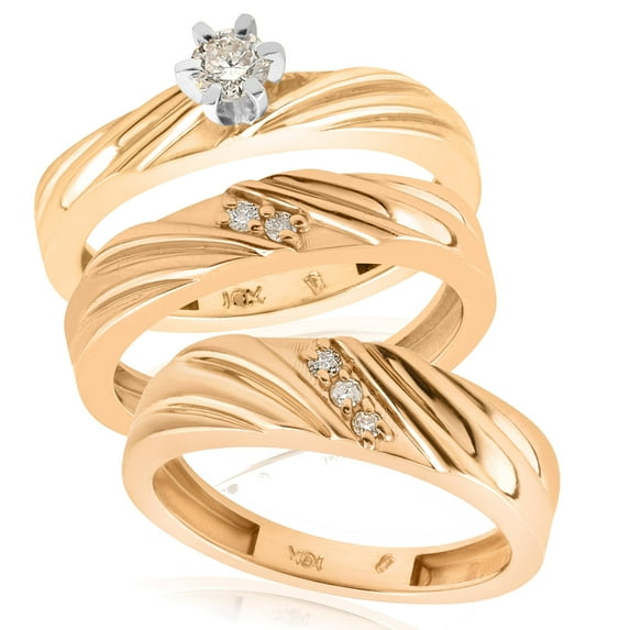 Pompeii3 1/3ct Diamond Engagement Trio Wedding Band Set 14K Yellow Gold
