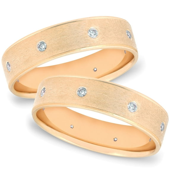 Pompeii3 Gold 2ct Comfort Brushed Diamond Wedding Ring Set