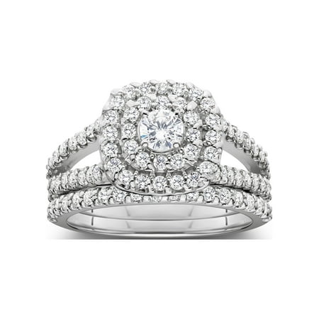 Pompeii3 Women's 1 1/10ct Cushion Halo Solitaire Diamond Engagement Wedding White Gold Ring Set