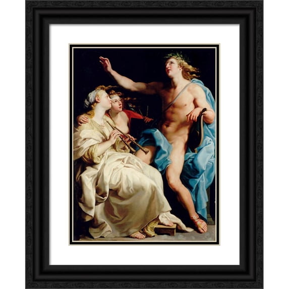 Pompeo Batoni 14x18 Black Ornate Wood Framed Double Matted Museum Art Print Titled - Apollo and Two Muses (1741)