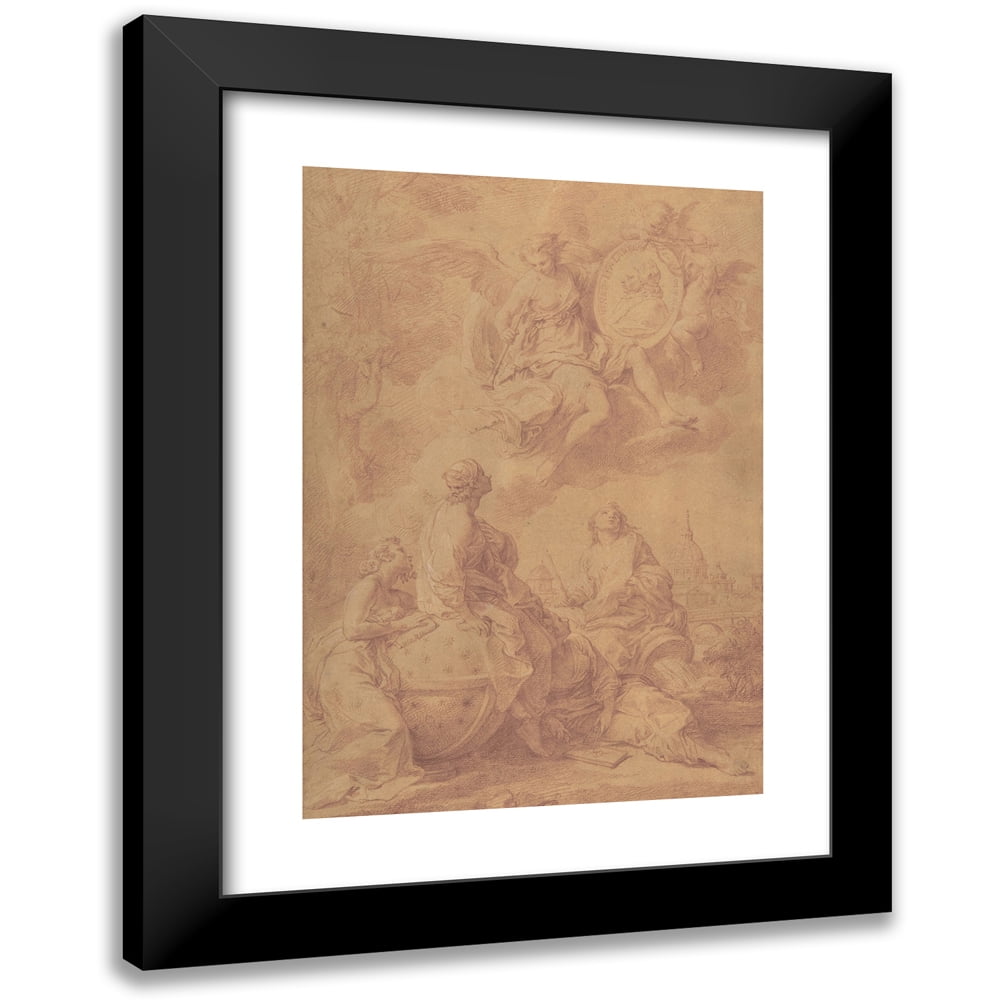 Pompeo Batoni 18x24 Black Modern Framed Museum Art Print Titled - Allegory in Honor of Pope Benedict XIV (ca. 1745)