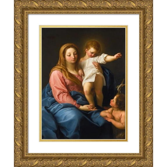 Pompeo Batoni 18x24 Gold Ornate Framed and Double Matted Museum Art Print Titled - The Madonna and Child with the Infant Saint John the Baptist